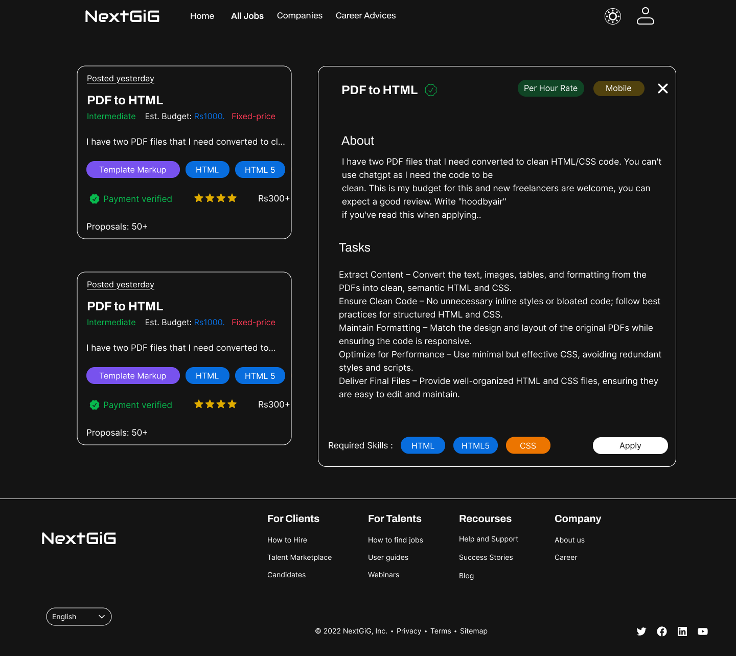 Job detail page
