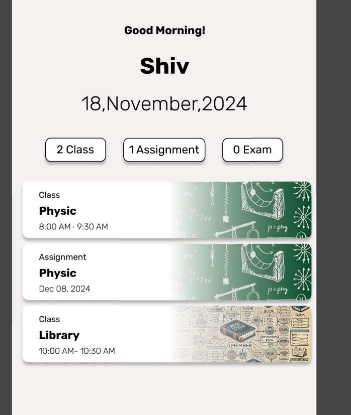 Student management app screen 1